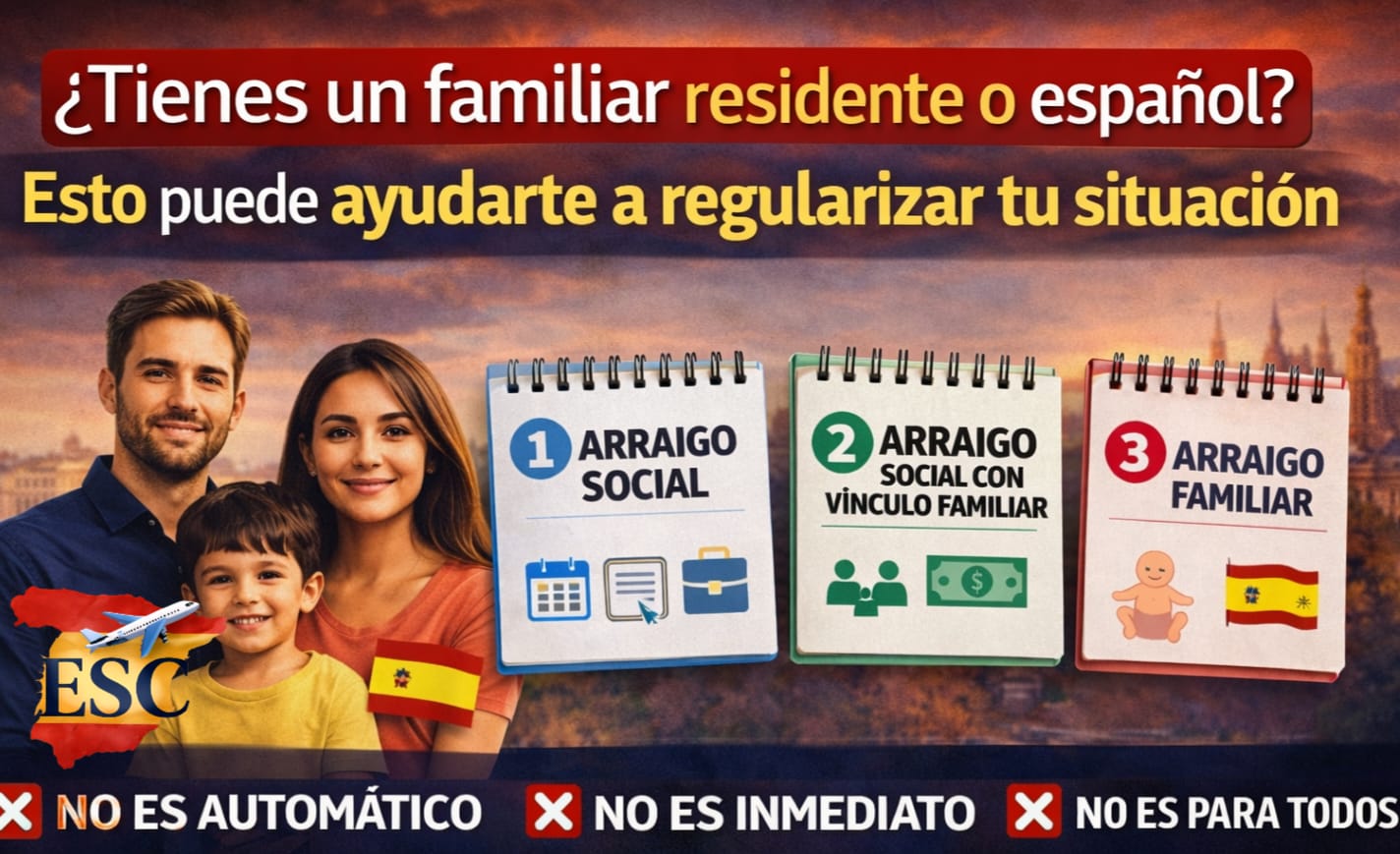 Diferencias entre arraigo social, arraigo social con vínculo familiar y arraigo familiar en España