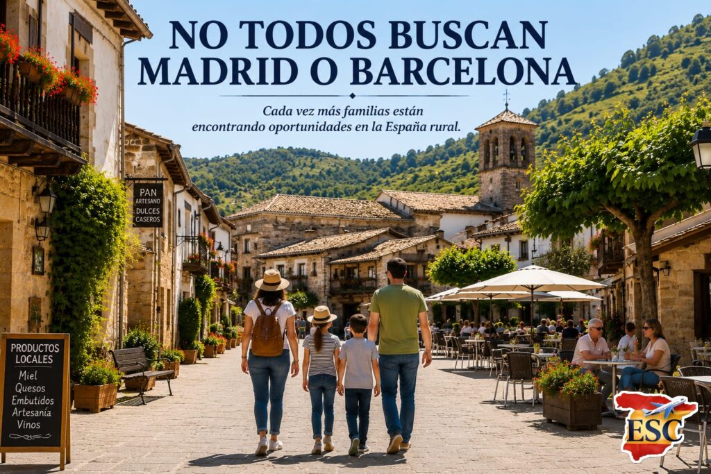 Imagen de un pueblo español de montaña utilizada para ilustrar las oportunidades de repoblación rural, ayudas a la vivienda y programas para atraer nuevos habitantes en España durante 2026.
