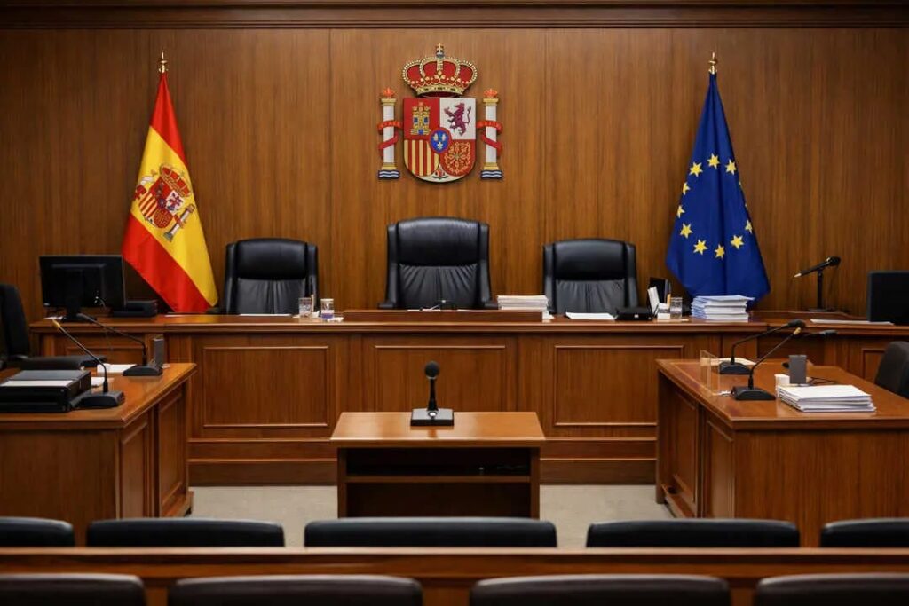 Sala de un tribunal de justicia utilizada para explicar las estadísticas de condenados en España.